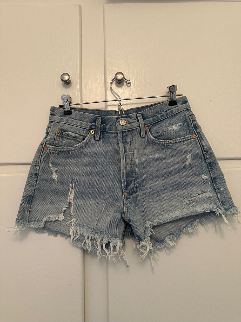 Agolde Parker Light Wash Denim Shorts Distressed